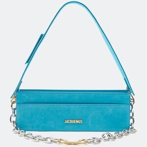 Jacquemus Bright Turquoise Leather Shoulder Bag with Chain